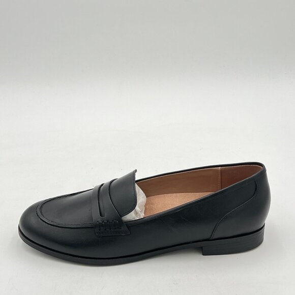 Shoes - Black Almond Toe Low Chunky Heel Loafers Leather Strap Comfort Office Shoes